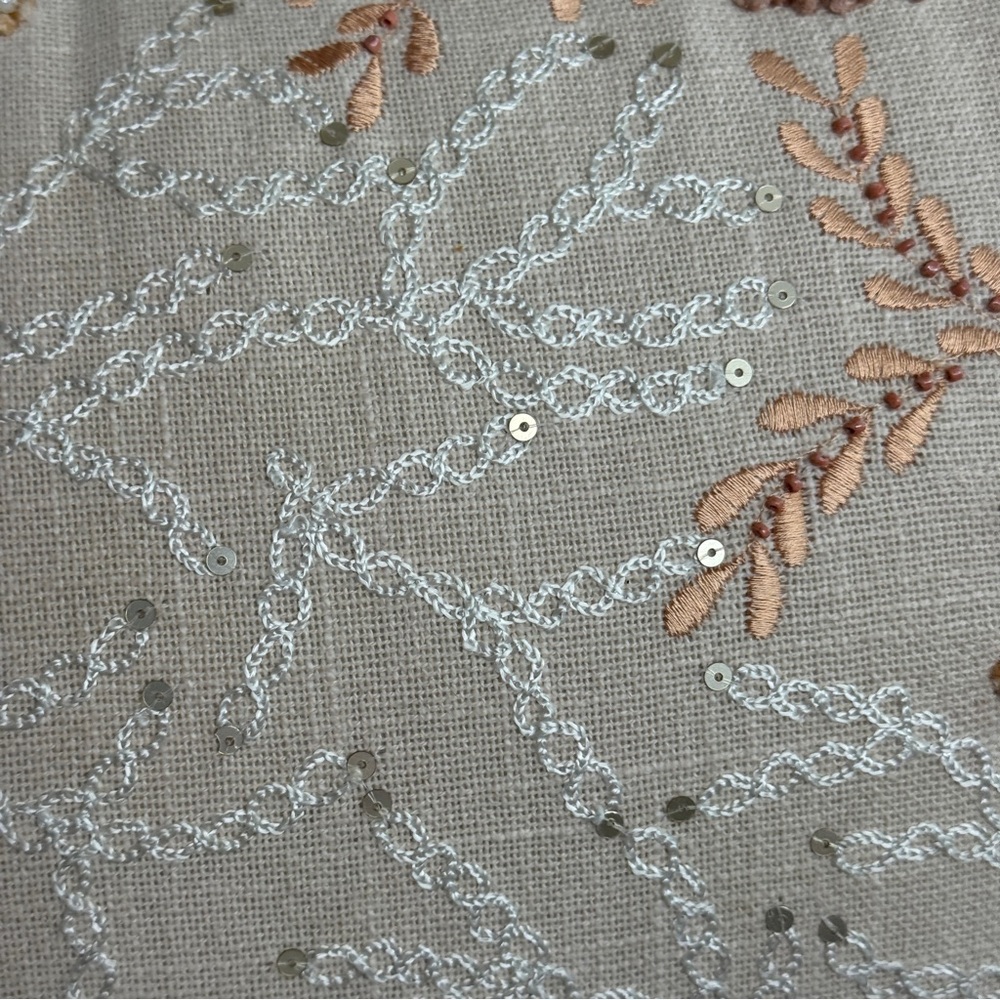 NEW Large Coastal Hand Embroidered w beads & Sequins Lumbar Pillow Beach Boho - Picture 8 of 17